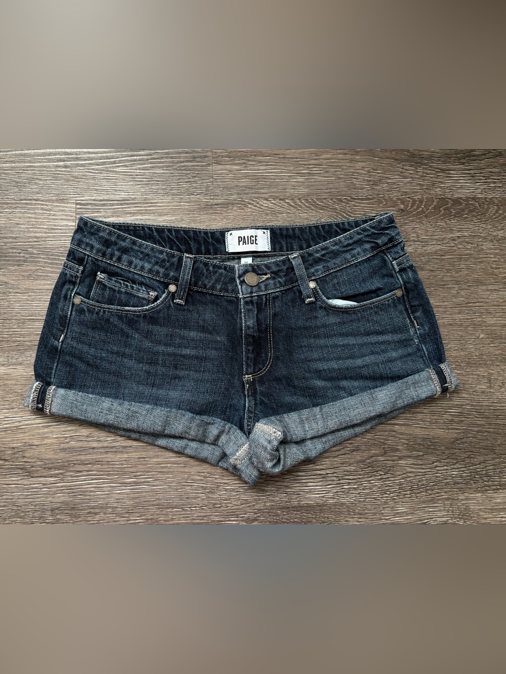 PAIGE Jimmy Jimmy Dark Blue Denim Rolled Cuff Women's Shorts
